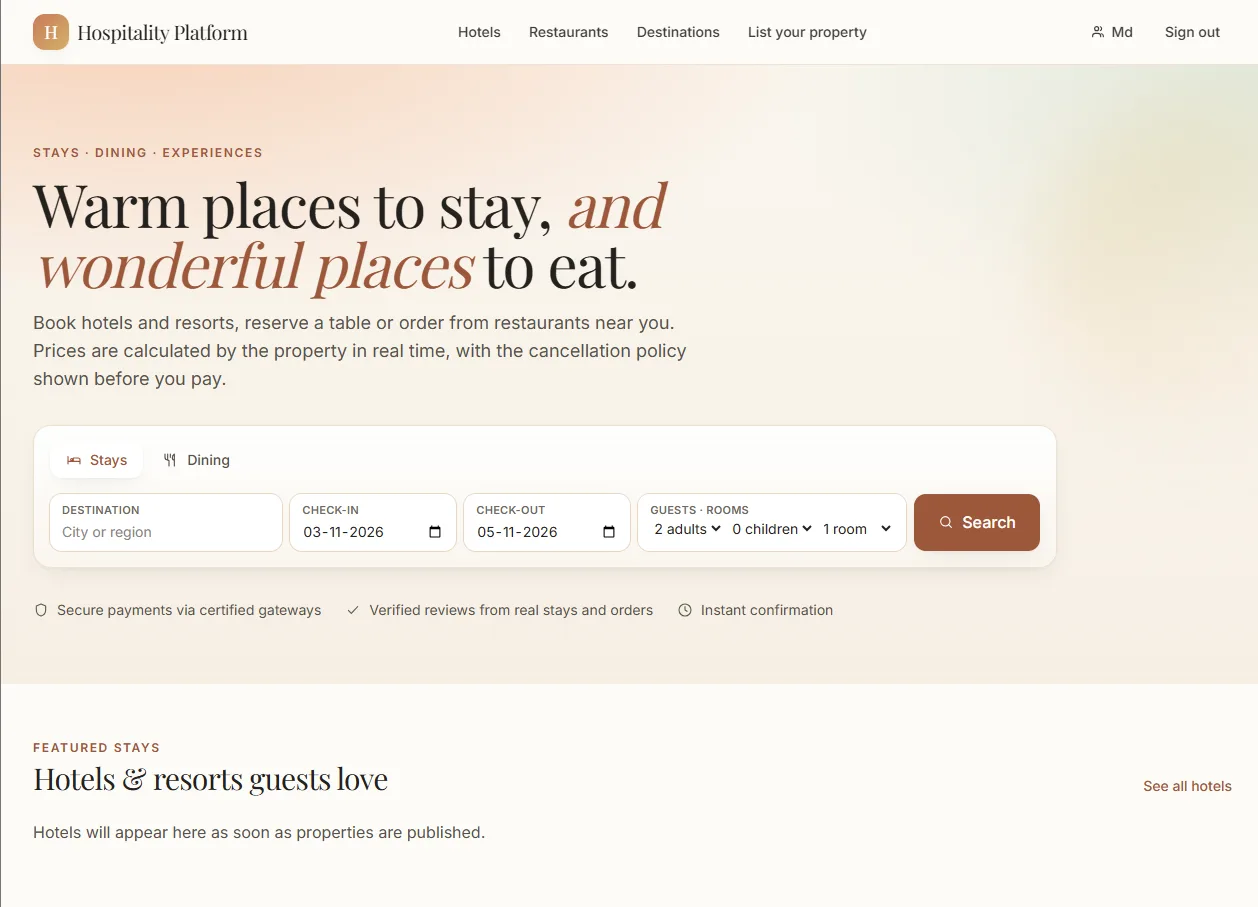 StopTel hotel and restaurant management system featuring a modern interface for managing hotel operations, reservations, rooms, and administrative workflows.